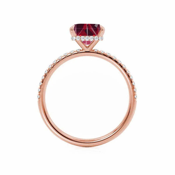 LIVELY - Chatham® Princess Ruby 18k Rose Gold Petite Hidden Halo Pavé Shoulder Set Ring
