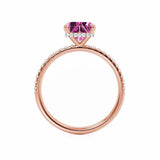 LIVELY - Chatham® Princess Pink Sapphire 18k Rose Gold Petite Hidden Halo Pavé Shoulder Set Ring