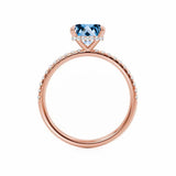 LIVELY - Chatham® Princess Aqua Spinel 18k Rose Gold Petite Hidden Halo Pavé Shoulder Set Ring