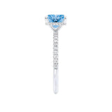 LIVELY - Chatham® Princess Aqua Spinel 950 Platinum Petite Hidden Halo Pavé Shoulder Set Ring