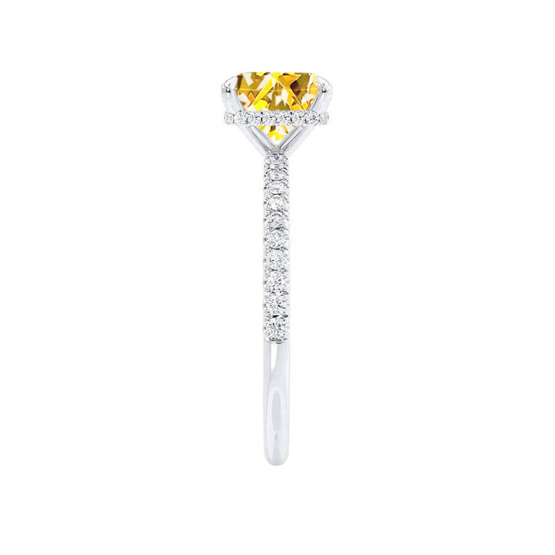 LIVELY - Chatham® Princess Yellow Sapphire 950 Platinum Petite Hidden Halo Pavé Shoulder Set Ring