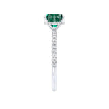 LIVELY - Chatham® Princess Emerald 950 Platinum Petite Hidden Halo Pavé Shoulder Set Ring