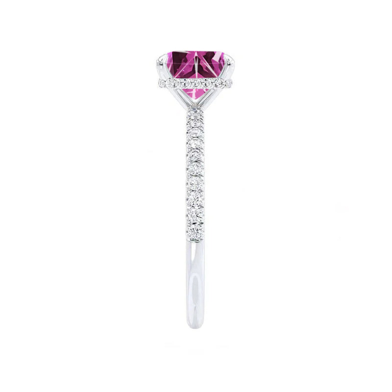 LIVELY - Chatham® Princess Pink Sapphire 950 Platinum Petite Hidden Halo Pavé Shoulder Set Ring