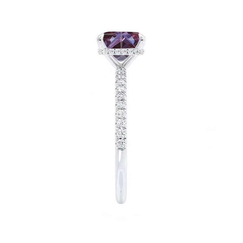 LIVELY - Chatham® Princess Alexandrite 950 Platinum Petite Hidden Halo Pavé Shoulder Set Ring