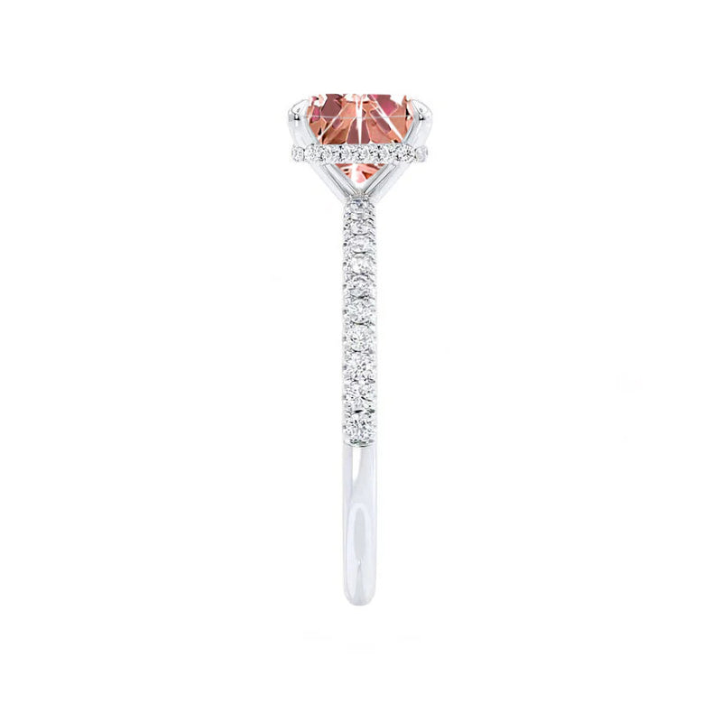 LIVELY - Chatham® Princess Champagne Sapphire 950 Platinum Petite Hidden Halo Pavé Shoulder Set Ring