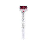 LIVELY - Chatham® Princess Ruby 18k White Gold Petite Hidden Halo Pavé Shoulder Set Ring