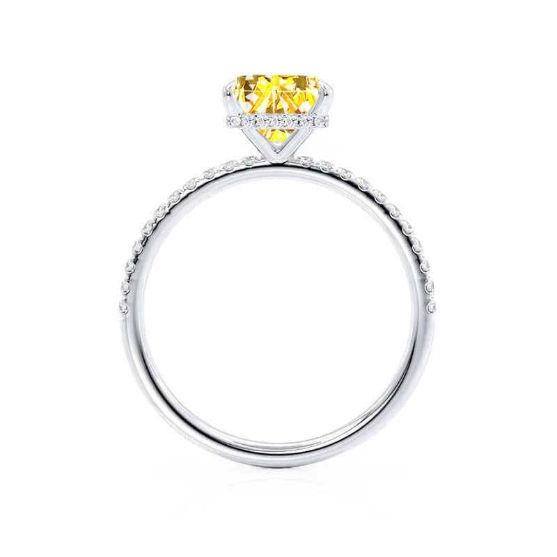 LIVELY - Chatham® Princess Yellow Sapphire 950 Platinum Petite Hidden Halo Pavé Shoulder Set Ring