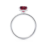 LIVELY - Chatham® Princess Ruby 18k White Gold Petite Hidden Halo Pavé Shoulder Set Ring