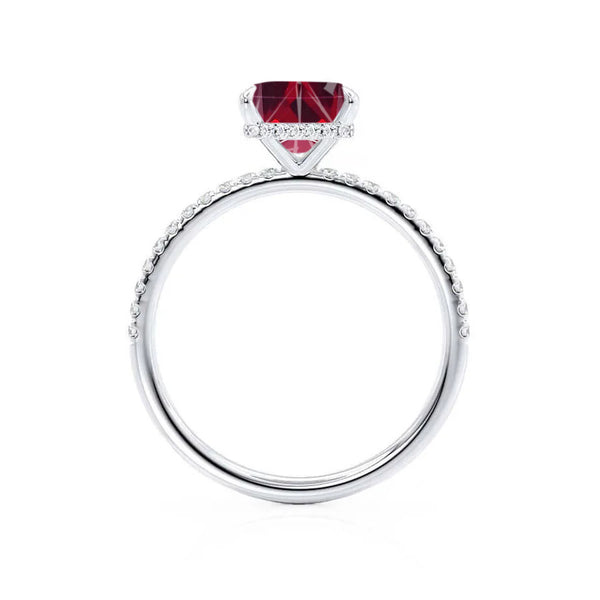 LIVELY - Chatham® Princess Ruby 950 Platinum Petite Hidden Halo Pavé Shoulder Set Ring
