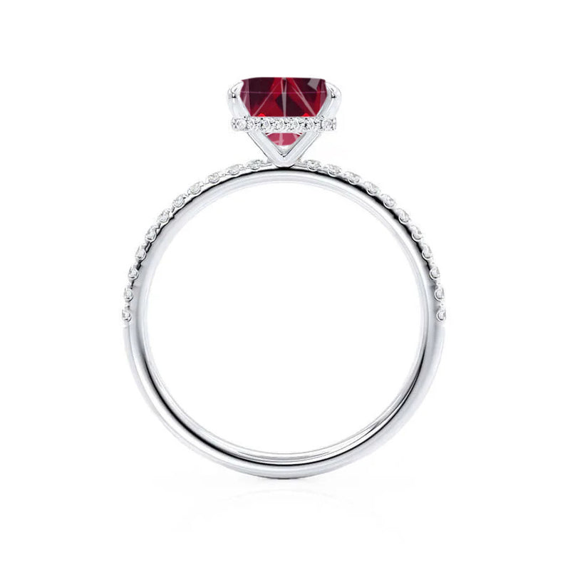LIVELY - Chatham® Princess Ruby 18k White Gold Petite Hidden Halo Pavé Shoulder Set Ring
