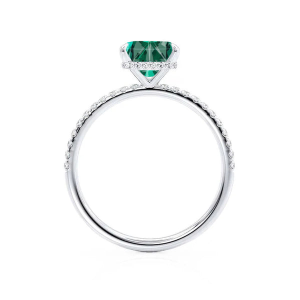 LIVELY - Chatham® Princess Emerald 950 Platinum Petite Hidden Halo Pavé Shoulder Set Ring