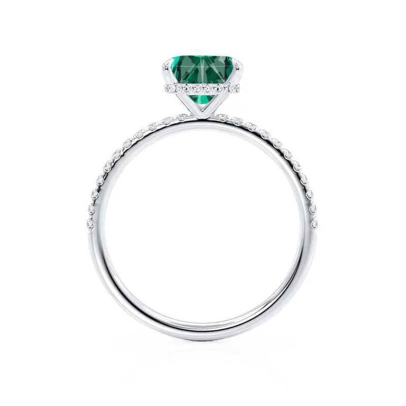 LIVELY - Chatham® Princess Emerald 950 Platinum Petite Hidden Halo Pavé Shoulder Set Ring