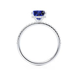 LIVELY - Chatham® Princess Blue Sapphire 950 Platinum Petite Hidden Halo Pavé Shoulder Set Ring