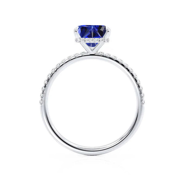 LIVELY - Chatham® Princess Blue Sapphire 950 Platinum Petite Hidden Halo Pavé Shoulder Set Ring