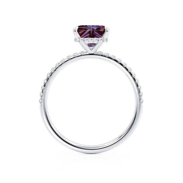 LIVELY - Chatham® Princess Alexandrite 950 Platinum Petite Hidden Halo Pavé Shoulder Set Ring