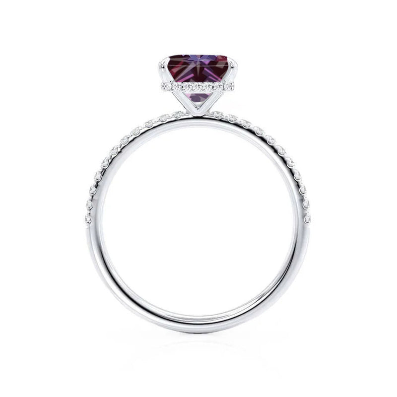 LIVELY - Chatham® Princess Alexandrite 950 Platinum Petite Hidden Halo Pavé Shoulder Set Ring