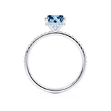 LIVELY - Chatham® Princess Aqua Spinel 950 Platinum Petite Hidden Halo Pavé Shoulder Set Ring