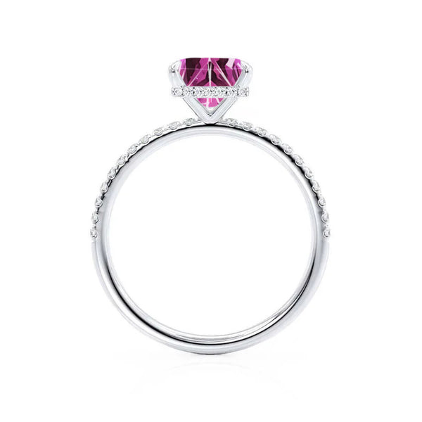 LIVELY - Chatham® Princess Pink Sapphire 950 Platinum Petite Hidden Halo Pavé Shoulder Set Ring
