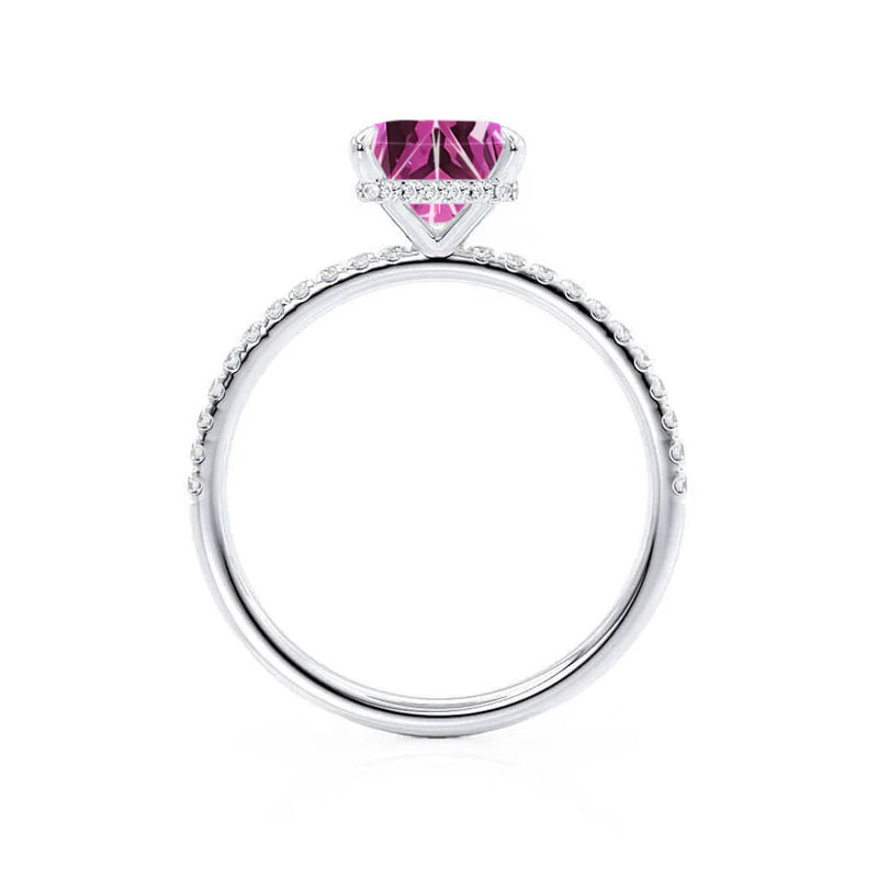 LIVELY - Chatham® Princess Pink Sapphire 950 Platinum Petite Hidden Halo Pavé Shoulder Set Ring