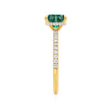 LIVELY - Chatham® Princess Emerald 18k Yellow Gold Petite Hidden Halo Pavé Shoulder Set Ring