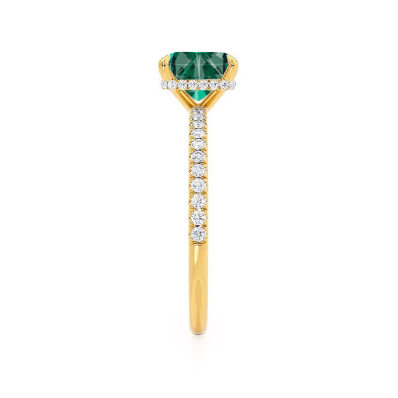 LIVELY - Chatham® Princess Emerald 18k Yellow Gold Petite Hidden Halo Pavé Shoulder Set Ring