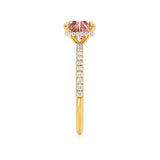 LIVELY - Chatham® Princess Champagne Sapphire 18k Yellow Gold Petite Hidden Halo Pavé Shoulder Set Ring