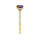 LIVELY - Chatham® Princess Alexandrite 18k Yellow Gold Petite Hidden Halo Pavé Shoulder Set Ring