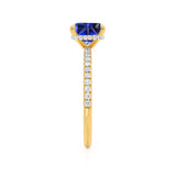 LIVELY - Chatham® Princess Blue Sapphire 18k Yellow Gold Petite Hidden Halo Pavé Shoulder Set Ring