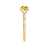 LIVELY - Chatham® Princess Yellow Sapphire 18k Yellow Gold Petite Hidden Halo Pavé Shoulder Set Ring