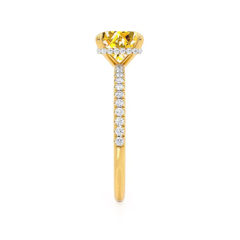 LIVELY - Chatham® Princess Yellow Sapphire 18k Yellow Gold Petite Hidden Halo Pavé Shoulder Set Ring