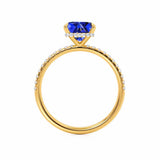 LIVELY - Chatham® Princess Blue Sapphire 18k Yellow Gold Petite Hidden Halo Pavé Shoulder Set Ring