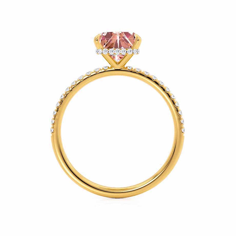 LIVELY - Chatham® Princess Champagne Sapphire 18k Yellow Gold Petite Hidden Halo Pavé Shoulder Set Ring