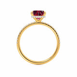 LIVELY - Chatham® Princess Ruby 18k Yellow Gold Petite Hidden Halo Pavé Shoulder Set Ring