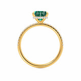 LIVELY - Chatham® Princess Emerald 18k Yellow Gold Petite Hidden Halo Pavé Shoulder Set Ring