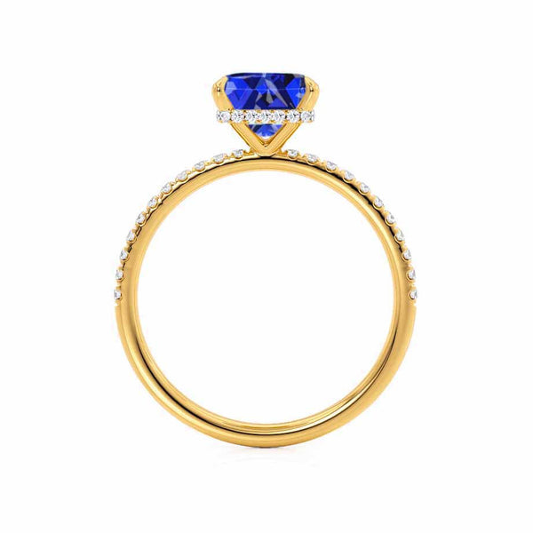 LIVELY - Chatham® Princess Blue Sapphire 18k Yellow Gold Petite Hidden Halo Pavé Shoulder Set Ring