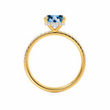 LIVELY - Chatham® Princess Aqua Spinel 18k Yellow Gold Petite Hidden Halo Pavé Shoulder Set Ring