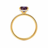 LIVELY - Chatham® Princess Alexandrite 18k Yellow Gold Petite Hidden Halo Pavé Shoulder Set Ring