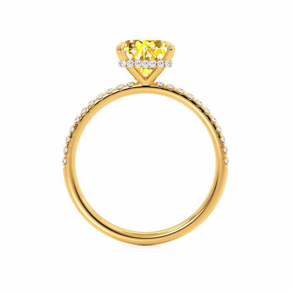 LIVELY - Chatham® Princess Yellow Sapphire 18k Yellow Gold Petite Hidden Halo Pavé Shoulder Set Ring