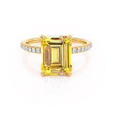 LIVELY - Chatham® Emerald Yellow Sapphire & Diamond 18k Yellow Gold Petite Hidden Halo Pavé Shoulder Set Ring