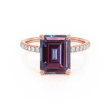 LIVELY - Chatham® Emerald Alexandrite & Diamond 18k Rose Gold Petite Hidden Halo Pavé Shoulder Set Ring