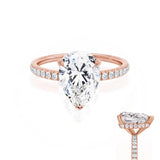 Lively Pear Lab Diamond 18k Rose Gold Pave Hidden Halo Engagement Ring Lily Arkwright Front View 3 with Additional Hidden Halo View