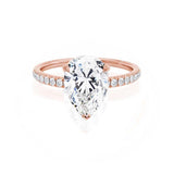 Lively Pear Lab Diamond 18k Rose Gold Pave Hidden Halo Engagement Ring Lily Arkwright Front View