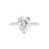 Lively Pear Lab Diamond 18k White Gold or Platinum Pave Hidden Halo Engagement Ring Lily Arkwright Front View 2