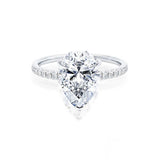 Lively Pear Lab Diamond 18k White Gold or Platinum Pave Hidden Halo Engagement Ring Lily Arkwright Front View
