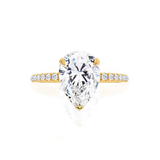 Lively Pear Lab Diamond 18k Yellow Gold Pave Hidden Halo Engagement Ring Lily Arkwright Front View