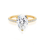 Lively Pear Lab Diamond 18k Yellow Gold Pave Hidden Halo Engagement Ring Lily Arkwright Front View