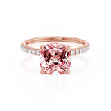 LIVELY - Chatham® Cushion Champagne Sapphire 18k Rose Gold Petite Hidden Halo Pavé Shoulder Set Ring