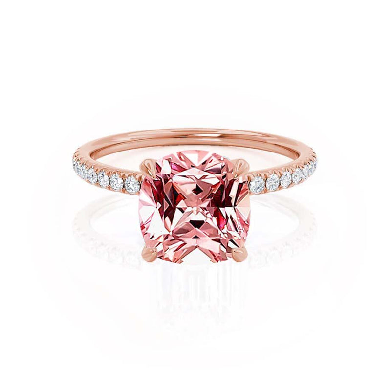 LIVELY - Chatham® Cushion Champagne Sapphire 18k Rose Gold Petite Hidden Halo Pavé Shoulder Set Ring