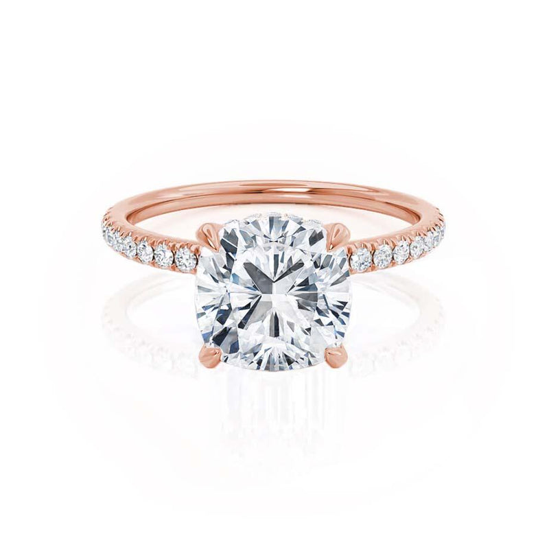 LIVELY - Cushion Natural Diamond 18k Rose Gold Petite Hidden Halo Pavé Shoulder Set Engagement Ring Lily Arkwright