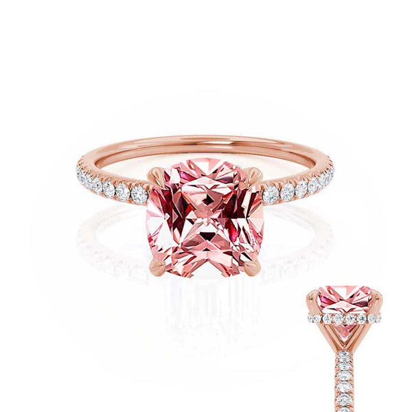 LIVELY - Chatham® Cushion Champagne Sapphire 18k Rose Gold Petite Hidden Halo Pavé Shoulder Set Ring